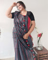 Bold Handwoven Pure Linen Gray Saree Striped Design