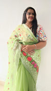 Vibrant Kota Doria Cotton Floral Embroidery Saree Green