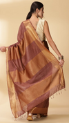 Handloom Jayashree Silk Saree Brown Colour with Running Blouse-Indiehaat