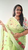 Vibrant Kota Doria Cotton Floral Embroidery Saree Green