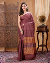 Silkmark Certified Pure Eri Silk Brown Color Saree with Running Blouse-Indiehaat