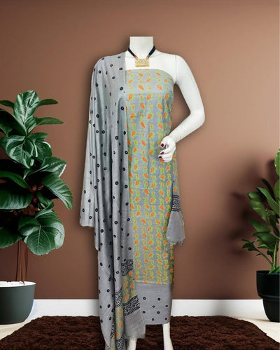 Gray Katan Silk Suit â€“ Handcrafted with Bottom & Dupatta