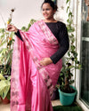 Silkmark Certified Lucid Pure Tussar Cutwork Pink Saree