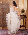 Silkmark Certified Pure Tussar Hand Cutwork Beige Saree with Contrast Blouse-Indiehaat