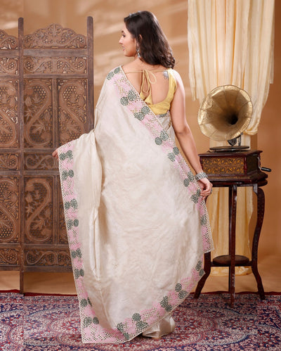 Silkmark Certified Kinetic Pure Tussar Cutwork Beige Saree