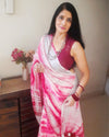 Textured Linen Shibori Pink Hand Dyed Saree