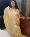 Ethereal Pure Tissue Linen Yellow Handdyed Saree