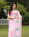 Vivid Pink Pure Kota Doria Saree Embroidered