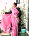 Silkmark Certified Lucid Pure Tussar Cutwork Pink Saree