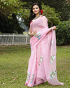 Vivid Pink Pure Kota Doria Saree Embroidered