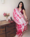 Textured Linen Shibori Pink Hand Dyed Saree