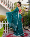 Pure Cotton Saree Myrtle Green Color with running blouse-Indiehaat