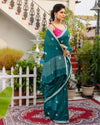 Pure Cotton Saree Myrtle Green Color with running blouse-Indiehaat