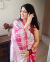 Textured Linen Shibori Pink Hand Dyed Saree