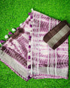 Linen Shibori Hand Dyed Saree Dark Purple Color with Blouse-Indiehaat