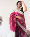 Slub Linen Batik Print Saree Red & Gray Color with running blouse-Indiehaat