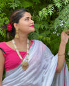 Reflective Handwoven Pure Linen White Saree