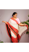 Pure Ghicha Tussar Silk Biege Saree with Running Blouse SilkMark Certified-Indiehaat