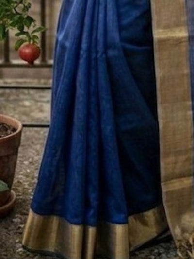 Handloom Kota Silk Beige & Royal Blue Saree