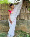 Reflective Handwoven Pure Linen White Saree