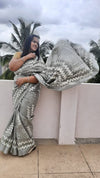 Smoky Slub Linen Saree Batik Print Flannel Gray