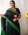 Whimsical Handwoven Pure Linen Black Saree