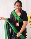 Whimsical Handwoven Pure Linen Black Saree