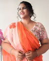 Earthy Bandhej Kota Doria Embroidery Orange Saree Handdyed