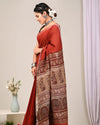 Linen Kalamkari Blockprinted Idyllic Red Saree