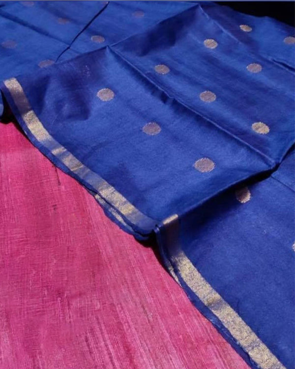 Silkmark Tussar Pink Top Katan Silk Blue Dupatta