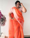 Earthy Bandhej Kota Doria Embroidery Orange Saree Handdyed