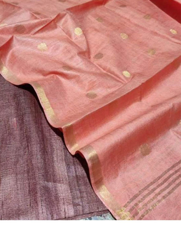 Silkmark Tussar Wine Top Katan Silk Orange Dupatta