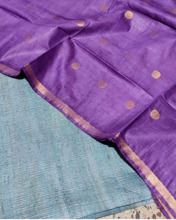 Silkmark Tussar Blue Top Katan Silk Purple Dupatta