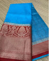 Reflective Banarasi Silk Linen Blue Handloom Saree