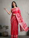 Crimson Slub Linen Saree Wax Batik Hand Dyed Rubine Red