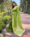 Indiehaat | Organza Floral Dual Zari Woven Green Saree