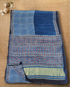 Indiehaat | Ajrakh Blockprint Modal Silk Lagdi Patta Blue Saree