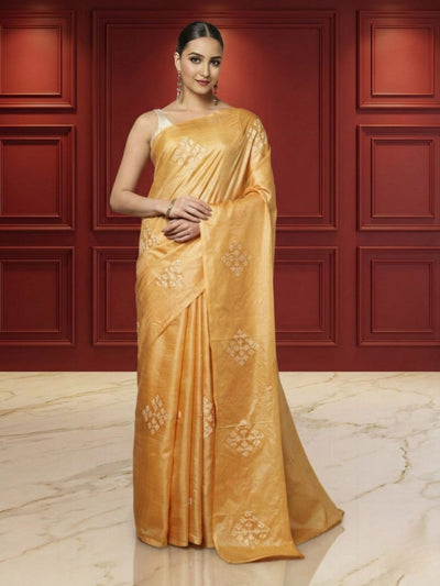 Silkmark Pure Tussar Bright Embroidered Saree Brown