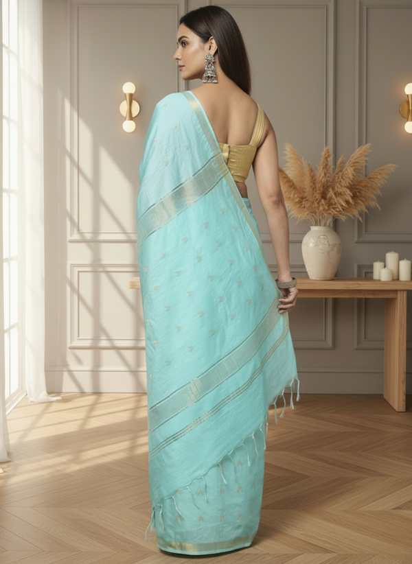 DyeLoom Kota Silk Jacquard Saree Blue