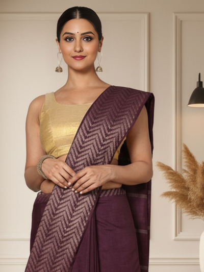Whispering Chanderi Silk Wine Saree
