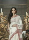 Shakti Kora Silk Red & White Durga Embroidery Saree