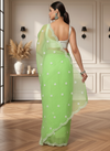 Kota Doria Sarees Embroidery Work Moss Green