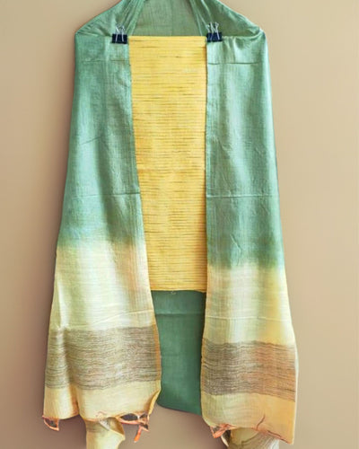 Handdyed Katan Silk Green & Yellow Contrast Suit