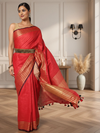 Fiery Khadi Linen Saree Red