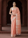 Graceful Pure Linen Embroidered Handloom Orange Saree