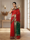 Misty Pure Maheshwari Silk Handloom Saree Red & Green