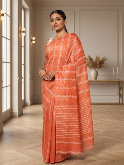 Bansbara Tussar Silk Kantha Handloom Saree Tacao Orange