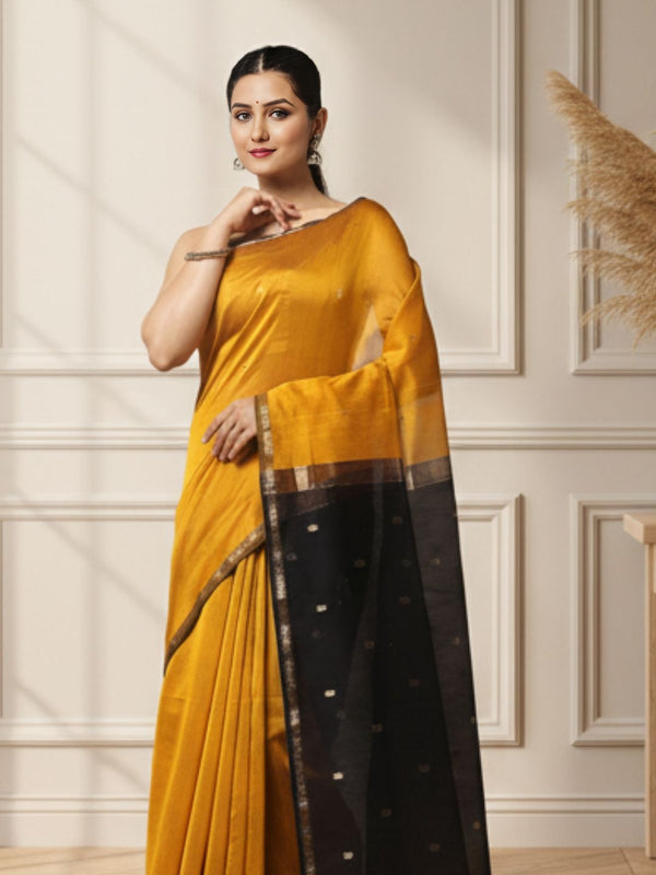 Melodic Pure Maheshwari Silk Handloom Saree Yellow & Brown