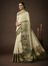 Decorous Banarasi Silk Linen Cream Handloom Saree