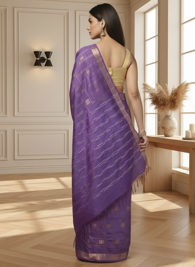 Gilded Hue Kota Silk Zari Stripe Saree Purple